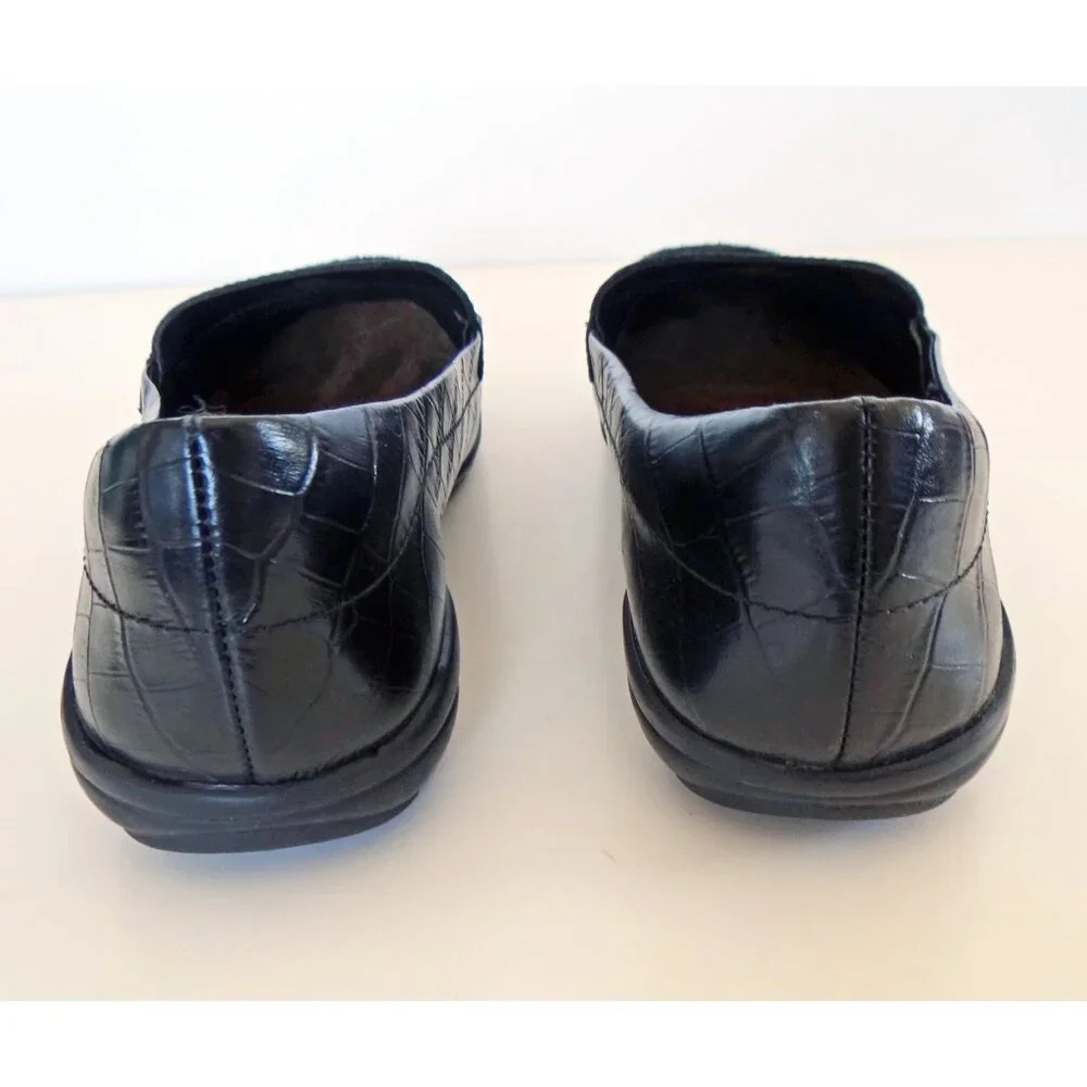 New!! Easy Spirit Abide Black Croco Print Casual Flats 9 1/2 WW Extra Wide